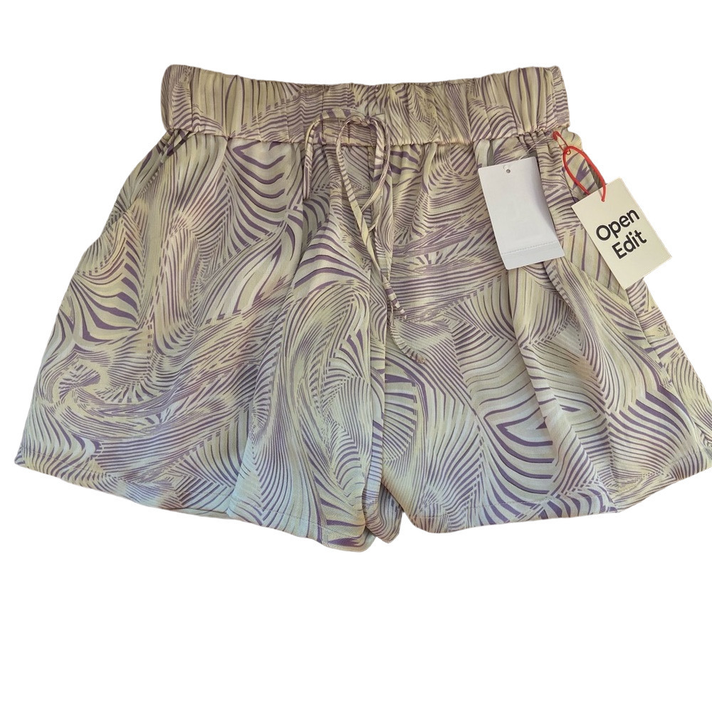 Open Edit Women's Purple and Cream Athletic Shorts